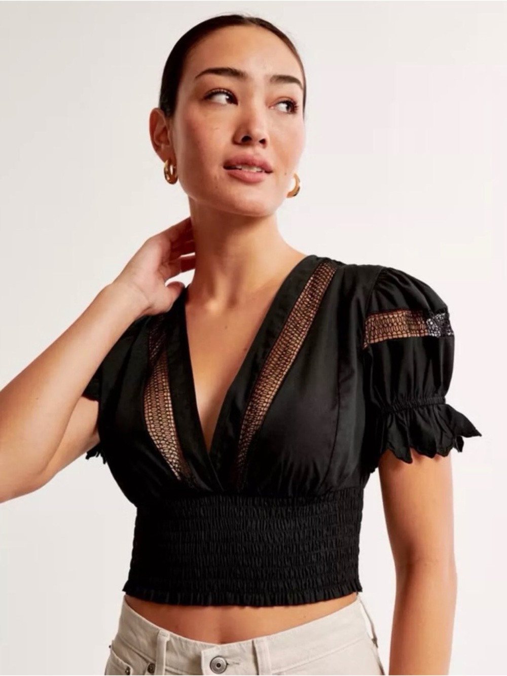 Abercrombie & Fitch Black Top with Lace Trim